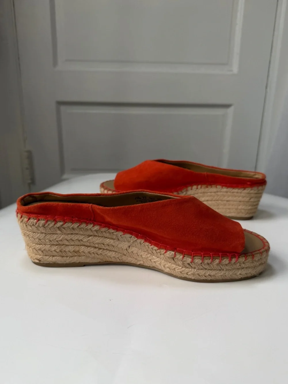 Franco Sarto L-Pine Orange Suede Open-Toe Espadrille Wedge Slip On Sandals Beach